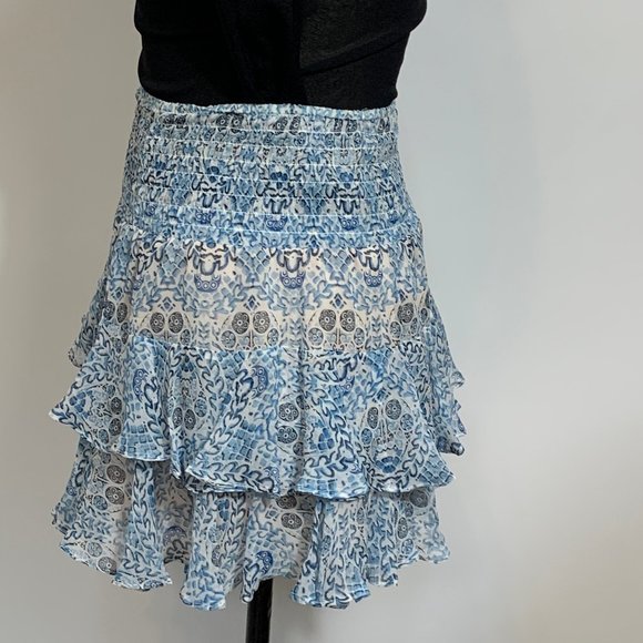 Twelfthstreet by Cynthia Vincent For Intermix Blue Floral Silk Skirt Size P - Picture 14 of 16